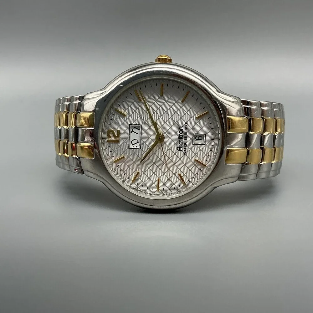 Armitron Mens Watch 35mm Silver Gold Two Tone Day Date 20/1730-1 New Battery